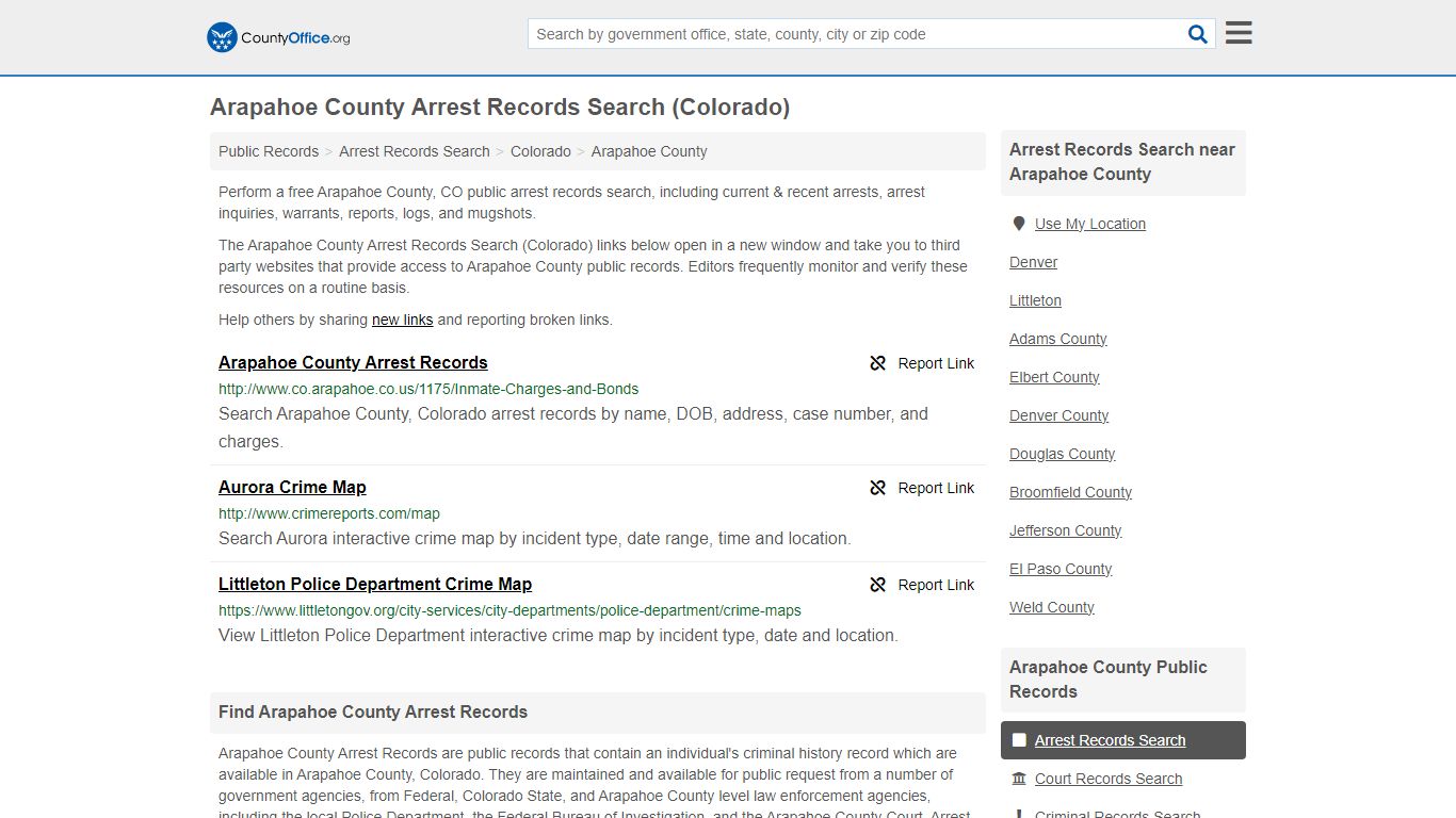 Arapahoe County Arrest Records Search (Colorado) - County Office